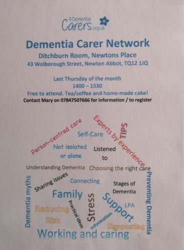 Details of dementia carer meeting.